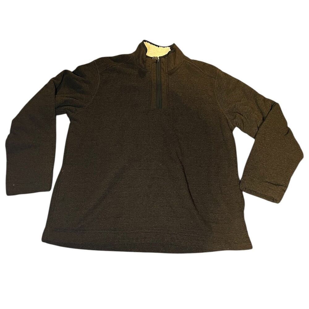 ORVIS Brown & White Pullover Sweater Sherpa Lined 1/4 Zip‎ Men's Sz Large Winter